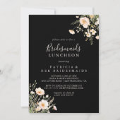ワイルドフラワー ブラック ブライドメイド ランチョン シャワー 招待状 (正面)