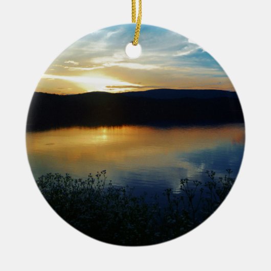 ワイルドフラワー、ブルーサンセット セラミックオーナメント (正面)