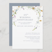 ワイルドフラワー ブルー フラワル 25周年 結婚記念日 招待状 (正面/裏面)