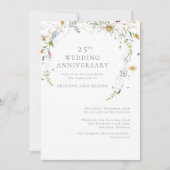 ワイルドフラワー ブルー 花柄 25周年 結婚記念日 招待状 (正面)