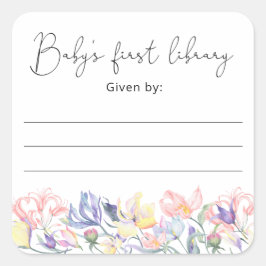 ワイルドフラワー - ベビーシャワーのブックプレート、赤ちゃんのための本 スクエアシール