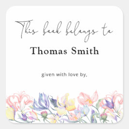 ワイルドフラワー - ベビーシャワーのブックプレート、赤ちゃんのための本 スクエアシール