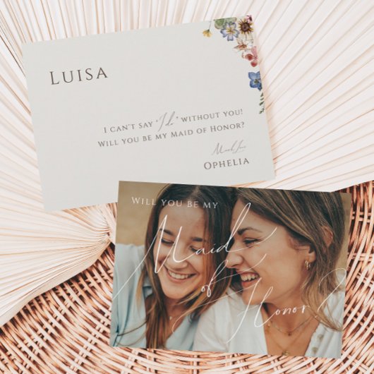 ワイルドフラワー | ベージュ フェード フォト メイド オブ オナー カード