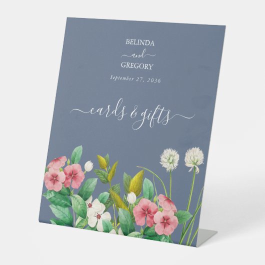 ワイルドフラワー ペリウィンクル ブルー カード & ギフト ウェディング 台座サイン (正面)