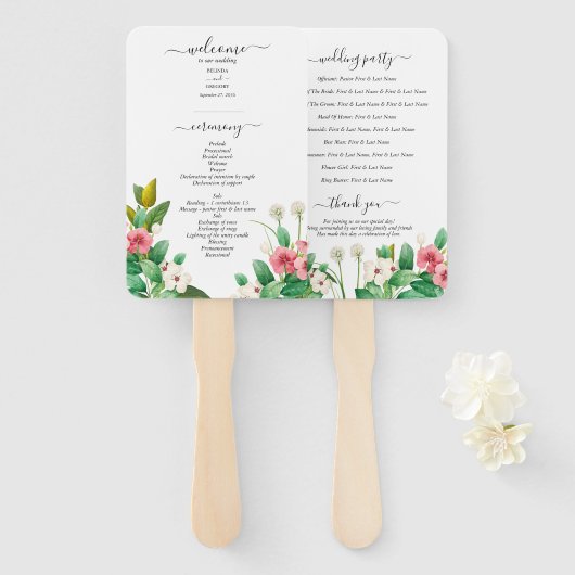 ワイルドフラワー ペリウィンクル 水彩 結婚式 プログラム ハンドファン (正面&裏面)