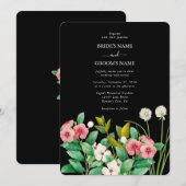 ワイルドフラワー ペリウィンクル 水彩 黒 結婚式 招待状 (正面/裏面)