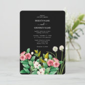 ワイルドフラワー ペリウィンクル 水彩 黒 結婚式 招待状 (スタンド正面)