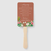 ワイルドフラワー ペリウィンクル 焼きオレンジの結婚式プログラム ハンドファン (裏面)