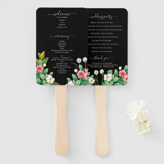 ワイルドフラワー ペリウィンクル 結婚式 黒 プログラム ハンドファン (正面&裏面)