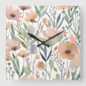ワイルドフラワー ボヘミア 水彩 フラワーパステル デコレーション スクエア壁時計 (正面)