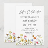 ワイルドフラワー ボーホー フラワーボタニカル 誕生日パーティー 招待状 (正面/裏面)