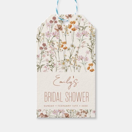ワイルドフラワー ボーホー ブライダルシャワー 水彩画 開花 ギフトタグ (正面)