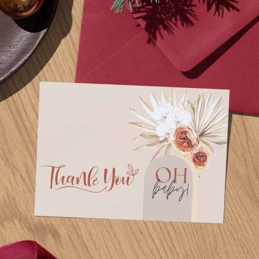 ワイルドフラワー ボーホー ベイビーシャワー 感謝カード テンプレート