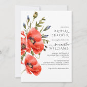 ワイルドフラワー ポピー ミニマリスト モダン ブライダルシャワー 招待状 (正面)