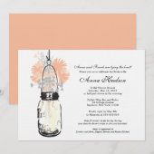 ワイルドフラワー＆メイソンジャー ブライダルシャワー 招待状 (正面/裏面)