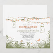 ワイルドフラワー、メイソンジャー & ライトのリハーサルディナー 招待状 (正面/裏面)