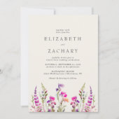 ワイルドフラワー ラスティック フラワー ウォーターカラー ウェディング 招待状 (正面)