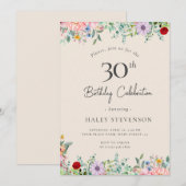 ワイルドフラワー ラスティック ボヘミア 30歳 誕生日 シンプル ベージュ 招待状 (正面/裏面)
