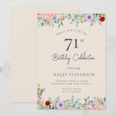 ワイルドフラワー ラスティック ボヘミア 71歳 誕生日 シンプル ベージュ 招待状 (正面/裏面)