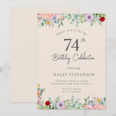 ワイルドフラワー ラスティック ボヘミア 74歳 誕生日 シンプル ベージュ 招待状 (正面/裏面)