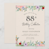 ワイルドフラワー ラスティック ボヘミア 88歳 誕生日 シンプル ベージュ 招待状 (正面/裏面)