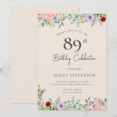 ワイルドフラワー ラスティック ボヘミア 89歳 誕生日 シンプル ベージュ 招待状 (正面/裏面)