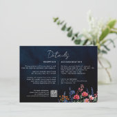 ワイルドフラワー ラスティック ボーホー フローラル ネイビー ウェディング 詳細 エンクロージャーカード (スタンド正面)