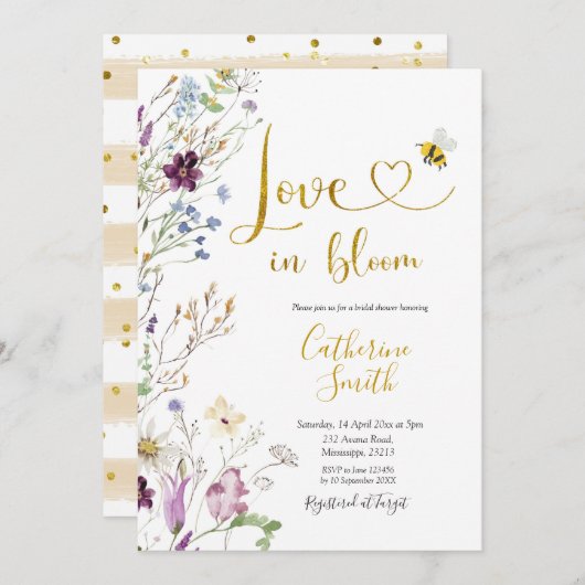 ワイルドフラワー・ラブインヴィタティ開花ブライダルシャワー 招待状 (正面/裏面)
