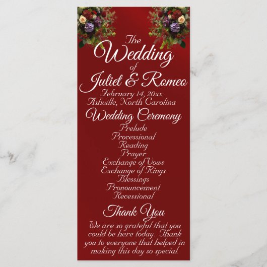 ワイルドフラワー&リボン – 赤結婚色 プログラム (正面)