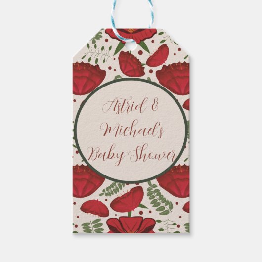 ワイルドフラワー レッド ポピー ベイビー シャワー ギフトタグ (正面)