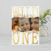 ワイルドフラワー ワイルドワン ボヘミアンガール フォト 1歳誕生日 箔招待状 (立ち正面)