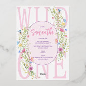 ワイルドフラワー ワイルドワン ボヘミアンガール フォト 1歳誕生日 箔招待状 (裏面)