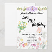 ワイルドフラワー ワイルドワン 1歳の誕生日 招待状 (正面/裏面)