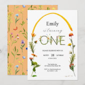 ワイルドフラワー ワン 1歳の誕生日 招待状 (正面/裏面)