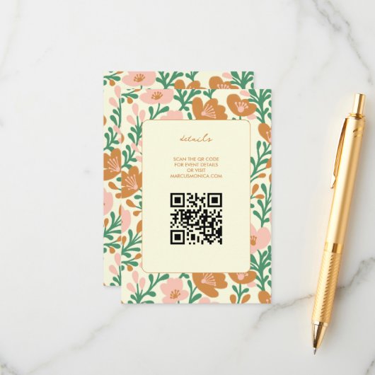 ワイルドフラワー ヴィネ ピンク グリーン カスタム ウェディング エンクロージャーカード (正面/裏面インサイチュ)