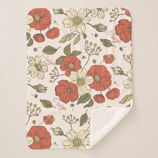 ワイルドフラワー、子供部屋、ベビーシャワーギフト シェルパブランケット (正面)
