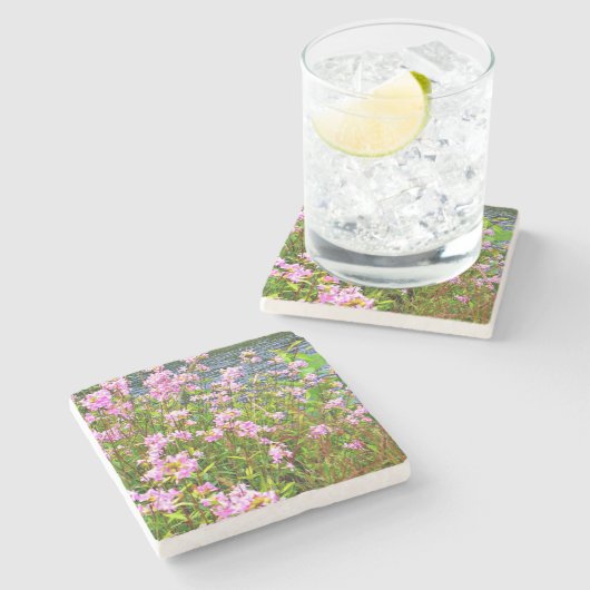 ワイルドフラワー、川、ピンク、フローラ ストーンコースター (横)