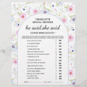 ワイルドフラワー 彼が言った 彼女が言った ブライダルシャワーゲーム チラシ (正面)