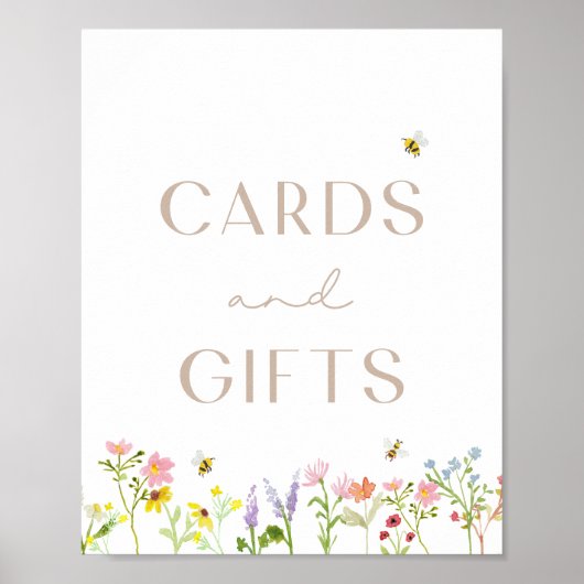 ワイルドフラワー(昆虫)マルハナバチフローラカードとギフトサイン ポスター (正面)