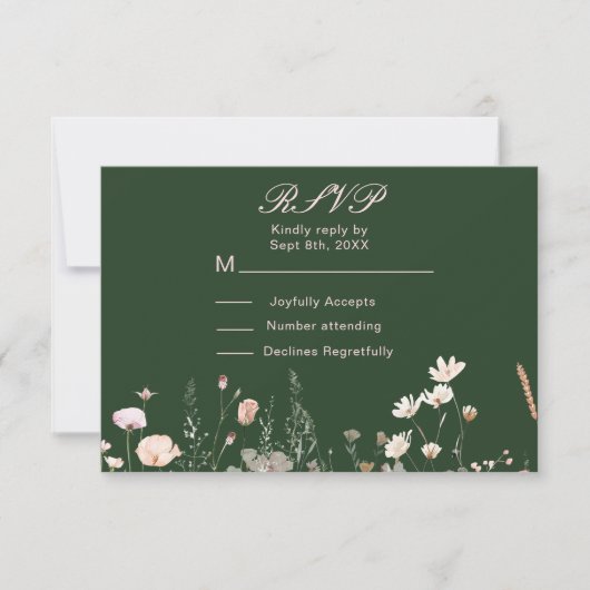 ワイルドフラワー 春 ブッシュ ピンク フラワー ウェディング 出欠カード (正面)