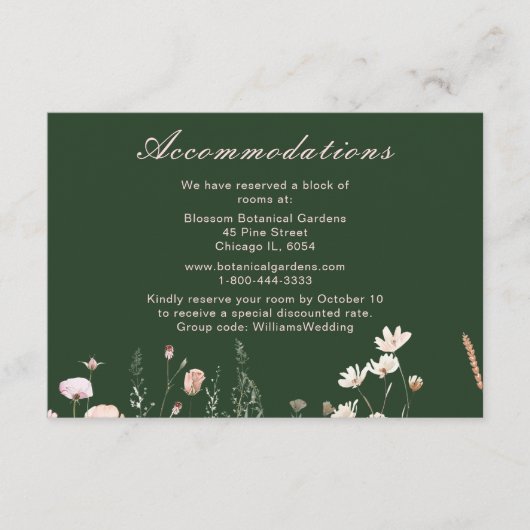 ワイルドフラワー 春 ブッシュ ピンク フローラル ウェディング エンクロージャーカード (正面)