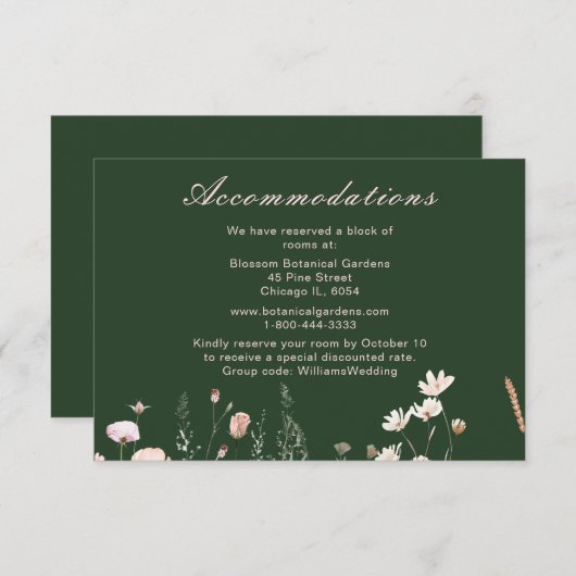 ワイルドフラワー 春 ブッシュ ピンク 花の結婚式 エンクロージャーカード (正面/裏面)