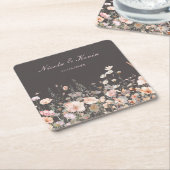 ワイルドフラワー 春 ブラッシュ ピンク フローラル ウェディング スクエアペーパーコースター (アングル)