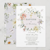 ワイルドフラワー 洗礼と初めての誕生日 招待状 (正面/裏面)