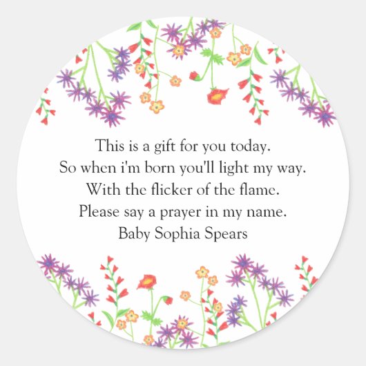 ワイルドフラワー – 祈りの言葉キャンドルラベル ラウンドシール (正面)