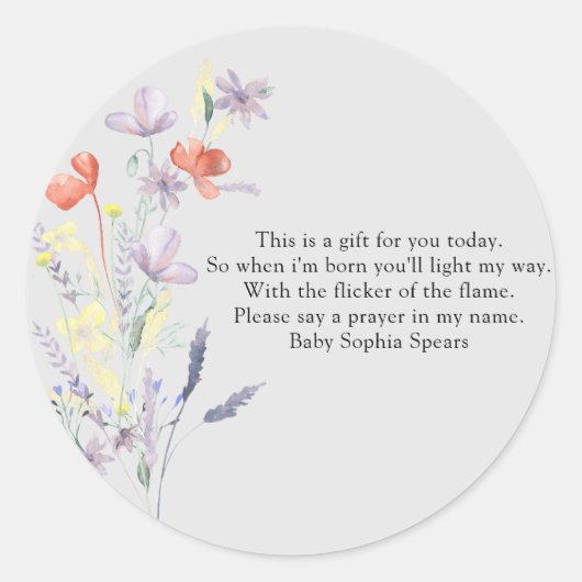 ワイルドフラワー – 祈りの言葉キャンドルラベル ラウンドシール (正面)