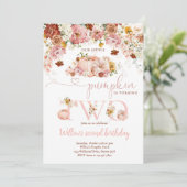 ワイルドフラワー 秋 フラワールーシック パンプキン 2歳 誕生日 招待状 (スタンド正面)