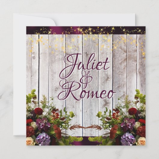 ワイルドフラワー、紫のリボンとライ結婚トの2 招待状 (正面)