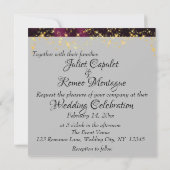 ワイルドフラワー、紫のリボンとライ結婚ト 招待状 (裏面)