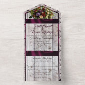 ワイルドフラワー、紫リボン、レース&ライト オールインワン招待状 (内側)